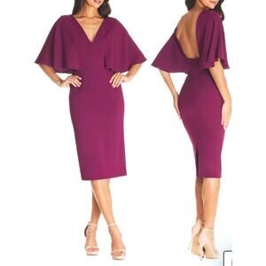 Dress the Population Open Back Midi Dress Plum Purple Size Small NEW